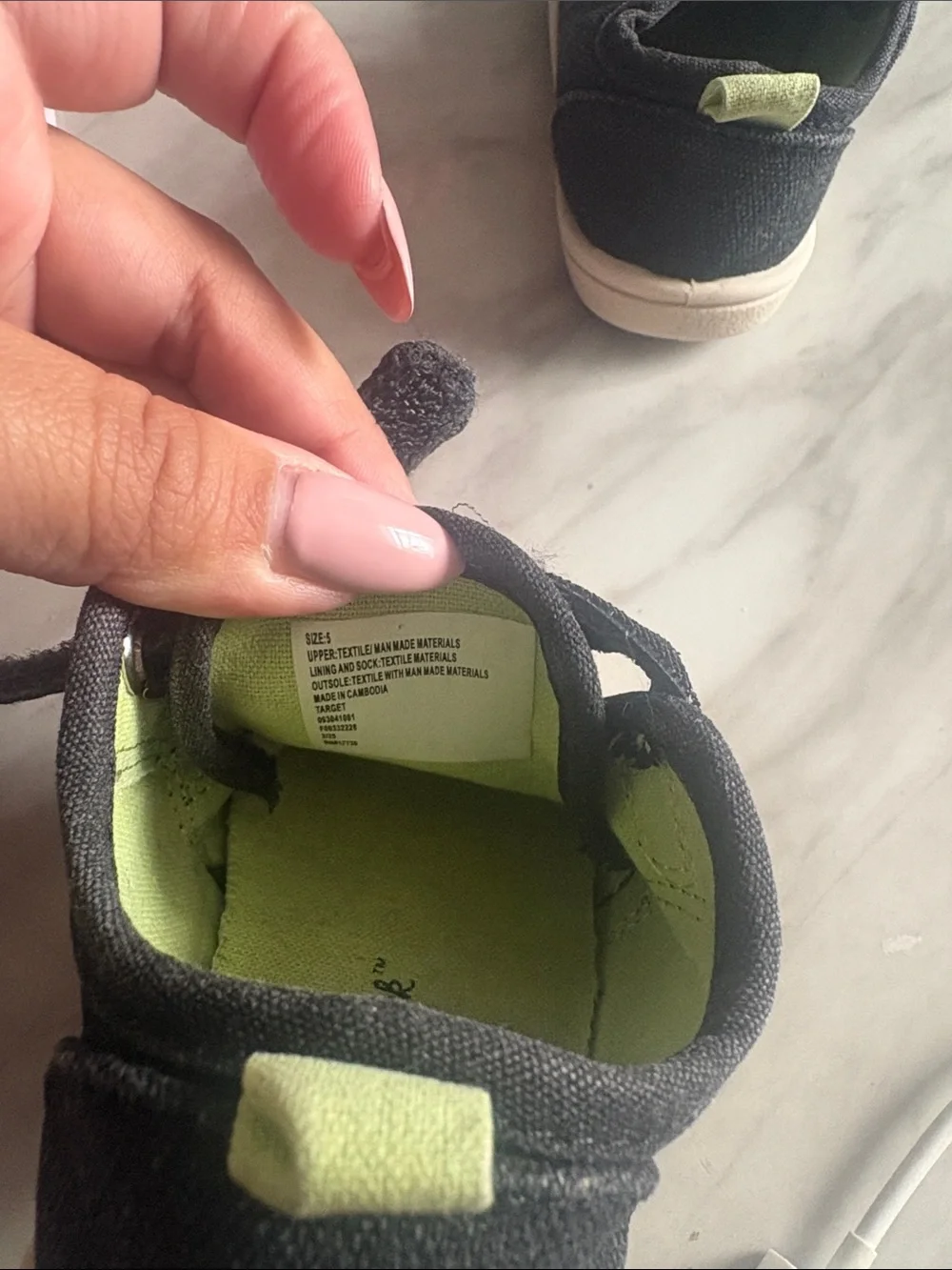 Cat & Jack Black Canvas Kids Sneakers with Cream Soles and Lime Heel Tab